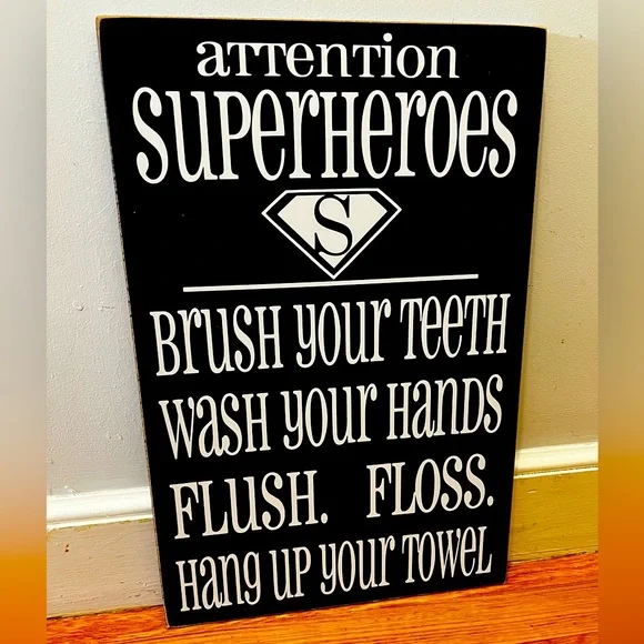 Royal Blue kids superhero themed bathroom sign - Picture 2 of 3